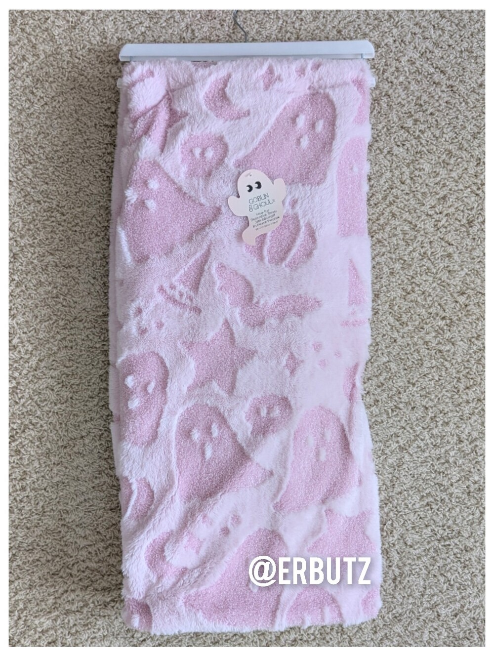 Goblin & Ghoul Cutout Style Pinkoween Icon Faux Fur Plush Blanket, Baby Pink👻🎃